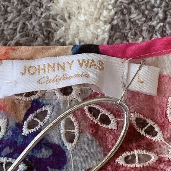 JOHNNY WAS SUMMER DAYS EYELET TIERED MIDI DRESS 
Multi color size large - Picture 7 of 9